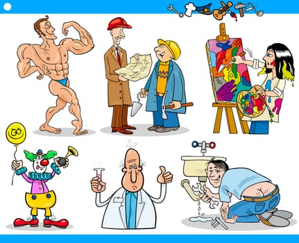 Cartoon Illustration of Funny Professional People Occupations Characters Set