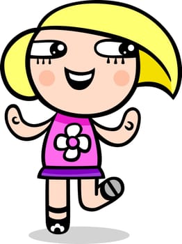 Cartoon Illustration of Kawaii Style Cute Little Girl