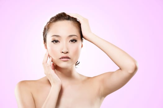 Asian beauty face, closeup portrait with clean and fresh elegant lady.