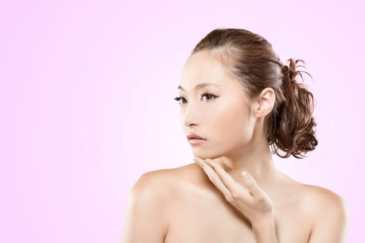 Asian beauty face, closeup portrait with clean and fresh elegant lady.