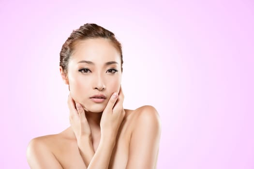 Asian beauty face, closeup portrait with clean and fresh elegant lady.