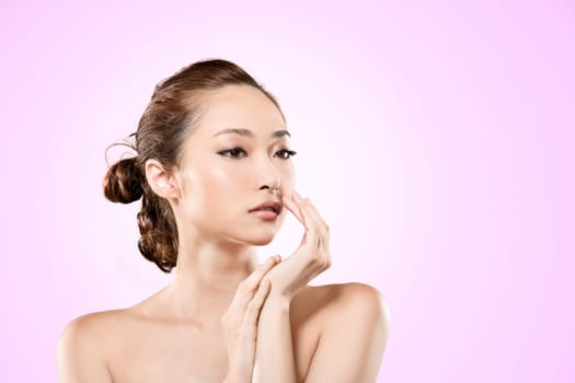 Asian beauty face, closeup portrait with clean and fresh elegant lady.