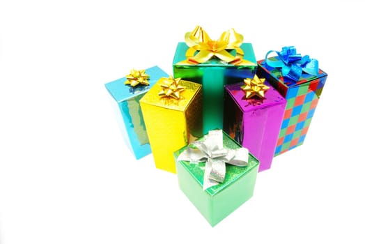 Christmas box gifts with satin bow isolated on white background