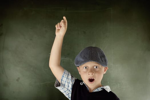 clever boy on the blackboard