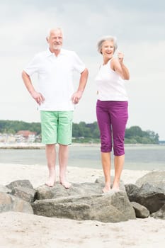 Active senior couple on the beach