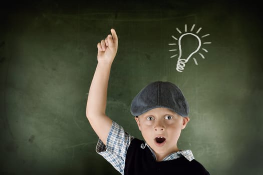 clever boy on the blackboard