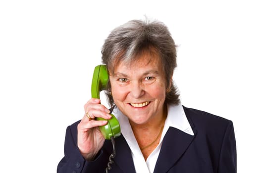 Senior boss with telephone receiver - exempted on white background