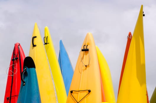 colorful canoes towards the sky