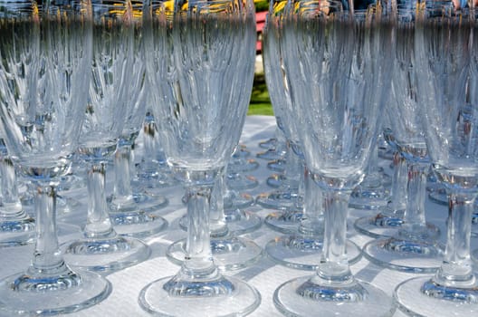 glasses for champagne on the table