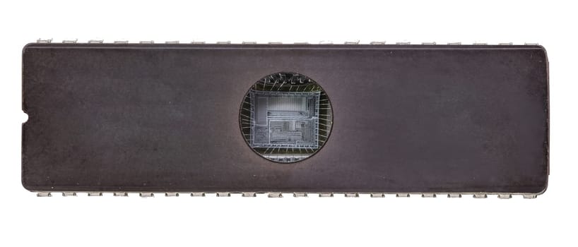 EEPROM detail of rewritable memory chip isolated on white base