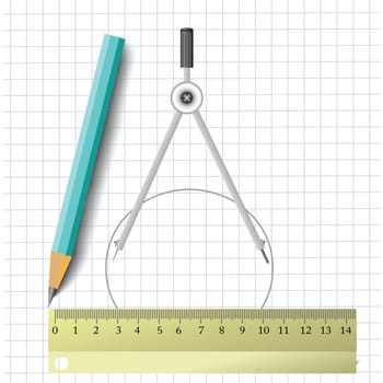 colorful illustration with compass and pencil for your design