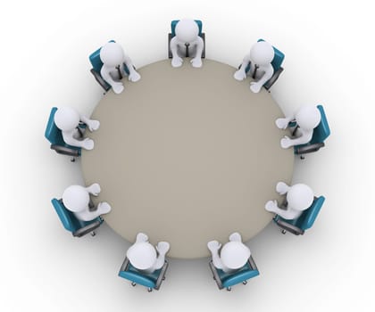 3d businessmen are sitting around a table as an office meeting