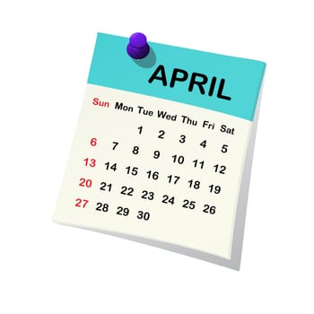 2014 paper sheet calendar for April.