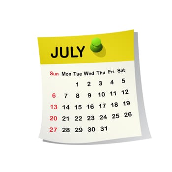 2014 paper sheet calendar for July.