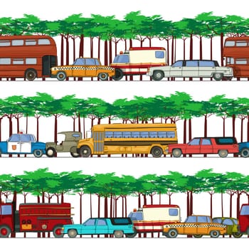 Seamless pattern with cartoon cars and pattern