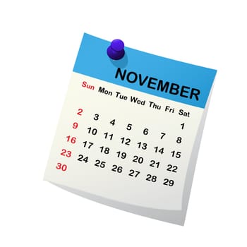 2014 paper sheet calendar for November.