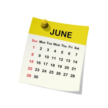 2014 paper sheet calendar for June.