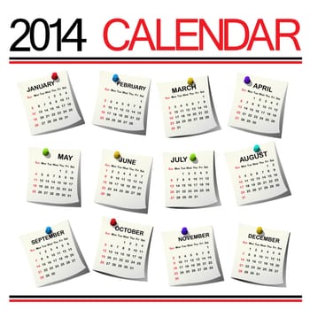 2014 Calendar against white background