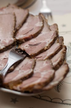 slices of the pork neck on tje plate