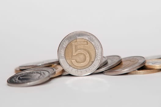 polish 5 zloty coins white background