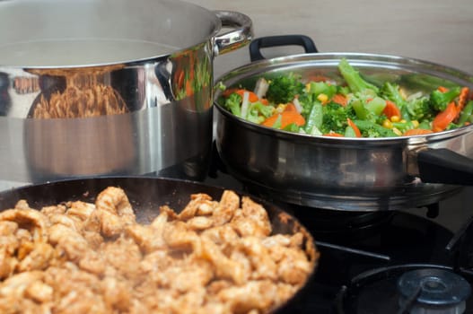 cooking - kebab,pasta and vegetables