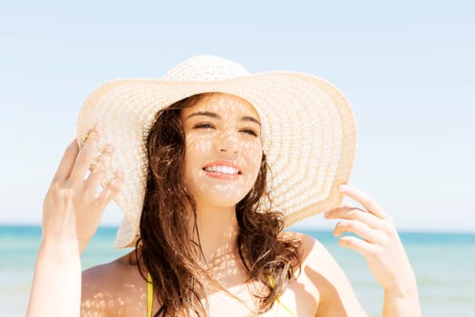 attractive cheerful woman summer portrait.