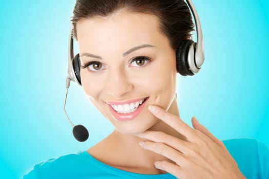 beautiful young call-center assistant smiling