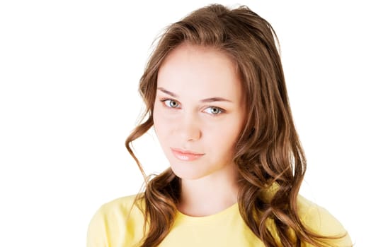 Portrait of a young caucasian teen girl. Isolated on white