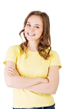 Portrait of a young caucasian teen girl. Isolated on white