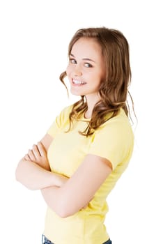 portrait of a young caucasian teen girl. isolated on white