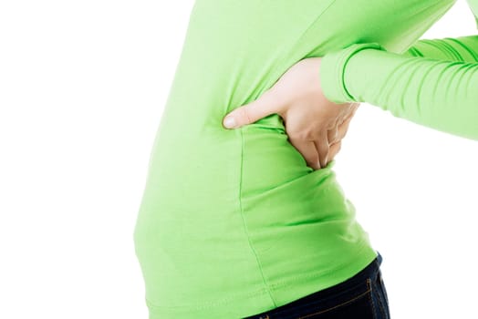 teen student woman with back pain isolated