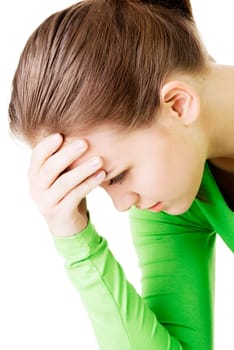 young beautiful woman in depression. isolated on white background.