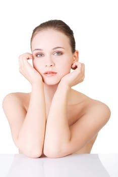 beautiful face of spa woman with healthy clean skin. isolated on white.