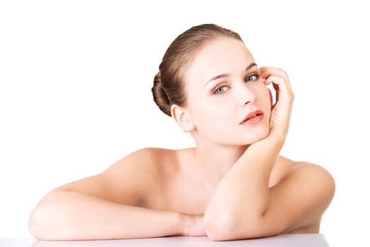 beautiful face of spa woman with healthy clean skin. isolated on white.
