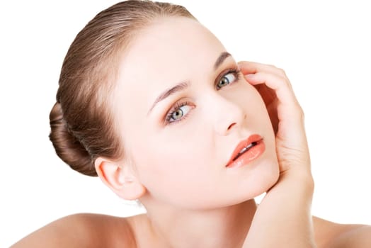 beautiful face of spa woman with healthy clean skin. isolated on white.
