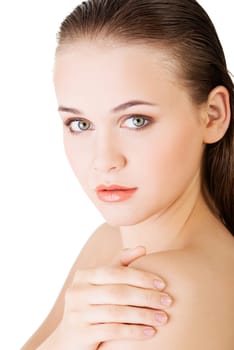 beautiful face of spa woman with healthy clean skin. isolated on white.