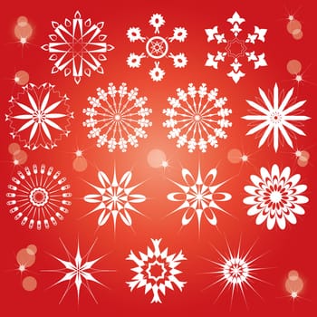 vector decorative snowflakes on a red background