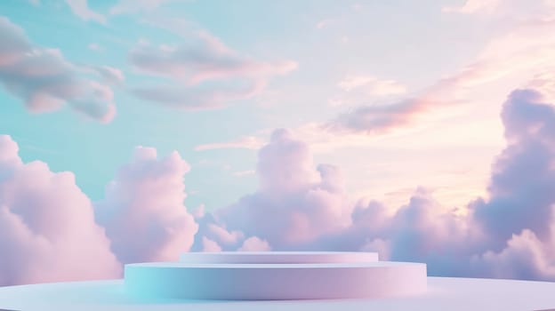 Podium minimal blank background with pink pastel colors inspiration sky for product display presentation, geometric platform stage for showcase