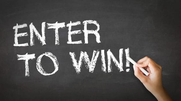 A person drawing and pointing at a Enter to win Chalk Illustration