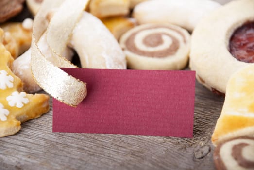 a red label with copy space and cookies