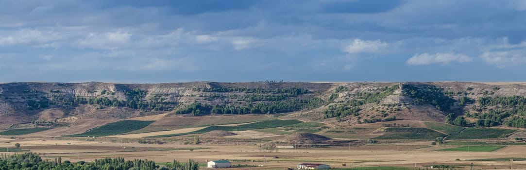 Landscape of Valladolid Province taken from Penafiel Castle, Spain created in the 10th century and located at the Hill