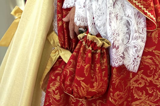 Lace sleeves and handbag