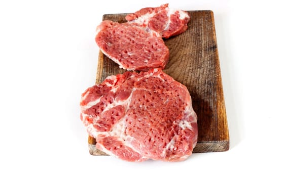 Detail of the raw sliced ​​pork neck
