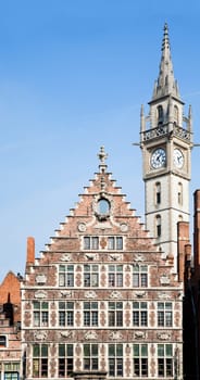 Facade of a house along the Graslei in Ghent, Belgium.