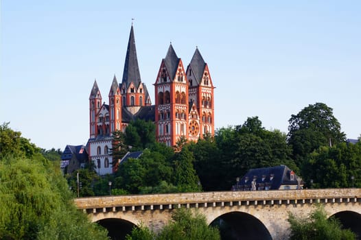 View of the old Lahn bridge and cathedral in Limburg