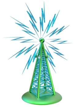 Powerful digital transmitter for TV, mobile and multimedia broadcast sends information signals from high tower