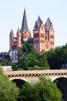 View of the old Lahn bridge and cathedral in Limburg