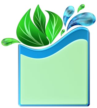 Green and blue form with water drops and leafs