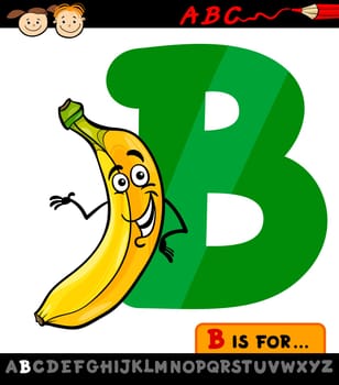 Cartoon Illustration of Capital Letter B from Alphabet with Banana Fruit for Children Education