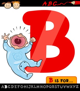 Cartoon Illustration of Capital Letter B from Alphabet with Baby for Children Education